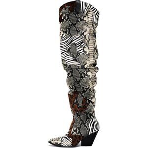 Cape Robbin Women's Animal Print Polyurethane Thigh High Block Heels Cowboy Boot